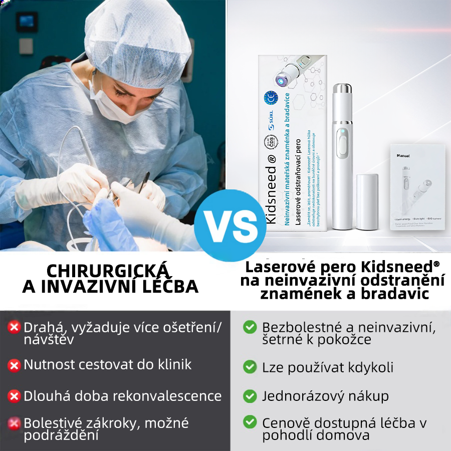 KIDSNEED® Neinvazivní laserové pero na odstranění bradavic a znamének - silně Recommended by the Czech Dermatovenerological Society (ČDS)🔥